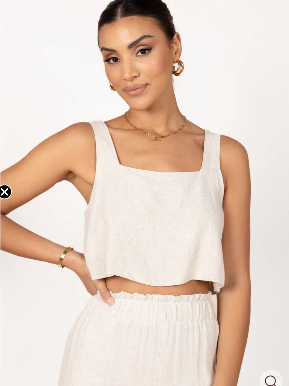 Petal & Pup Cream Linen Square Neck Crop Top